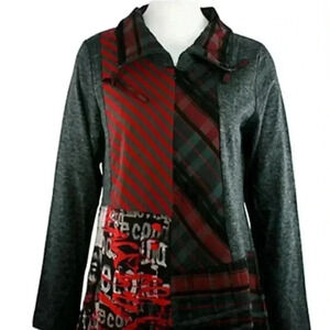 Lior Paris - Stripes & Plaids, Tunic Top with Spread Collar - Large